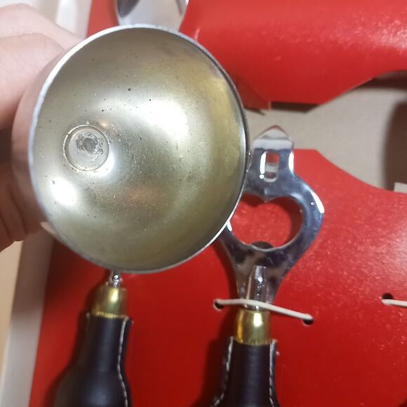 Vintage DeLuxe MCM 4 Piece Bar Utensil Set Bottle Opener Shaker Spoon Pick - Picture 12 of 13